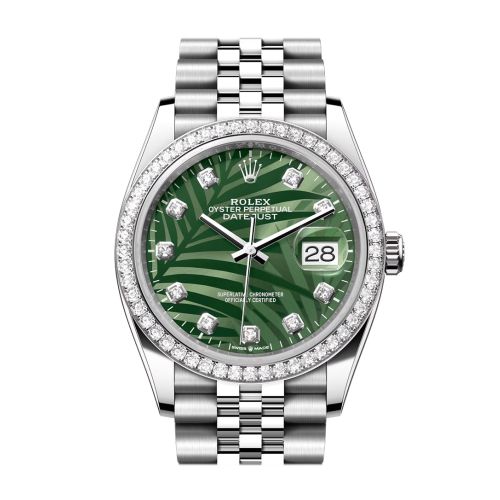 Rolex Datejust 36 Green Palm Motif Diamond Dial Diamond Bezel Jubilee Watch 126284RBR 126284RBR-0047