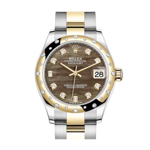 Rolex Datejust 31 Black mother-of-pearl diamonds Dial Diamond Bezel Yellow Gold Two Tone Watch 278341RBR 278343 NP