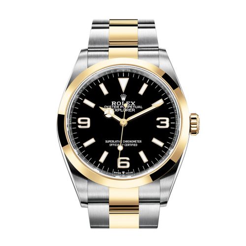 Rolex Explorer I 36 Black Dial Yellow Gold Stainless Steel Men's Watch 124273