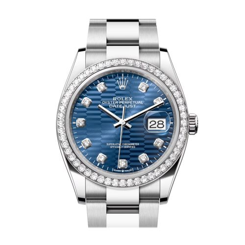 Rolex Datejust 36 Blue Fluted Motif Diamond Dial Diamond Bezel Watch 126284RBR 126284RBR-0050