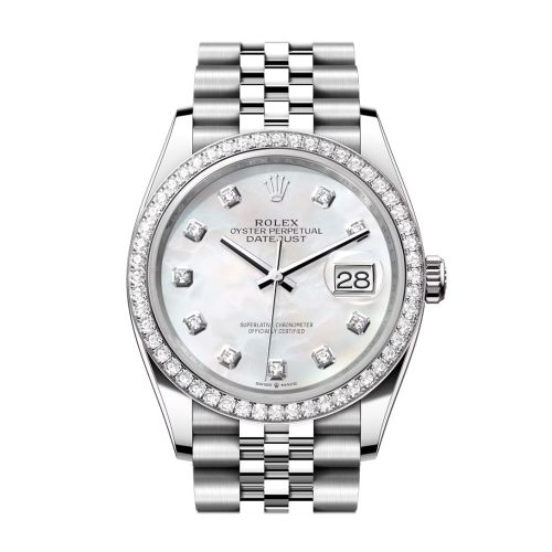 Rolex Datejust 36 White Mother of Pearl Diamond Dial Diamond Bezel Jubilee Watch 126284RBR 126284RBR-0011