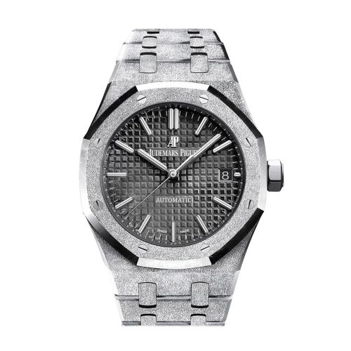 Audemars Piguet Royal Oak 37mm Frosted Gold Black Dial Ladies 18k White Gold Watch 15454BC.GG.1259BC.03