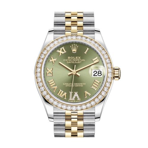 Rolex Datejust 31 Olive green VI Diamonds Dial Diamond Bezel Yellow Gold Two Tone Jubilee Watch 278383RBR 278383