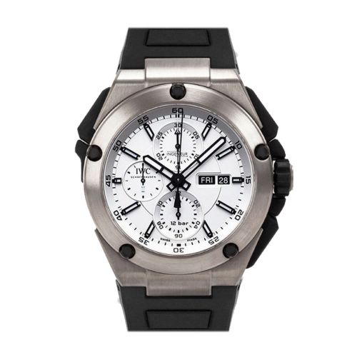 IWC Ingenieur Double Chronograph Silver Dial Rubber Strap Automatic 45mm Men's Watch IW386501