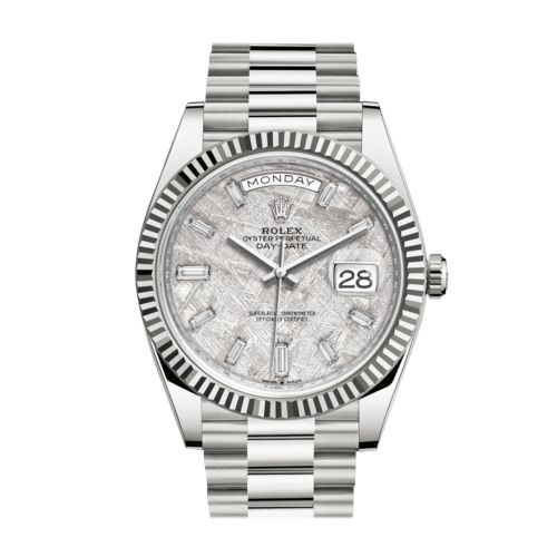 Rolex Day-Date 40 Meteorite Diamond Dial Fluted Bezel White Gold President Automatic Men's Watch 228239