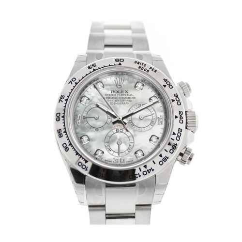 ROLEX Cosmograph Daytona Mother of Pearl Diamond Dial White Gold Oyster Men's Watch 116509