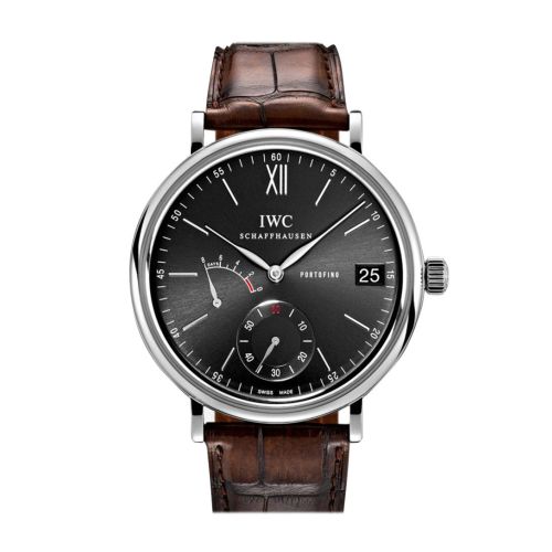 IWC Portofino Manual Wind Eight Days Black Dial Brown Leather Men's Watch 5101-02