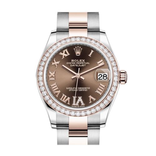 Rolex Datejust 31 Chocolate VI Diamonds Dial Diamond Bezel Rose Gold Two Tone Watch 278381RBR 278381