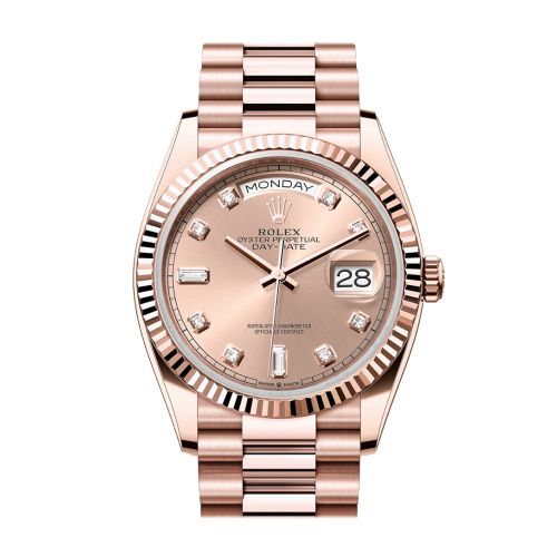 Rolex Day-Date 36 Rosé Colour  Dial Fluted Bezel 18K Everose gold President Watch 128235