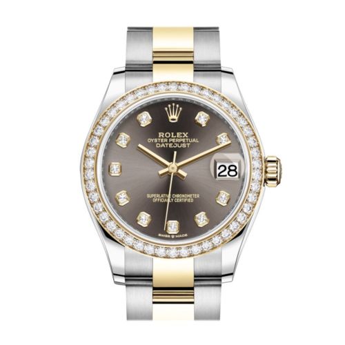 Rolex Datejust 31 Dark Grey Diamonds Dial Diamond Bezel Yellow Gold Two Tone Watch 278383RBR 278383