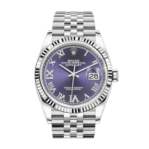 Rolex Datejust 36 Purple Roman VI and IX 24 Diamonds Dial Automatic Jubilee Watch 126234