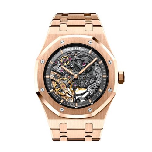 Audemars Piguet Royal Oak 41 Slate grey Oak Double Balance Wheel Openworked Dial 18K pink gold Bracelet Men's Watch 15407OR.OO.1220OR.01