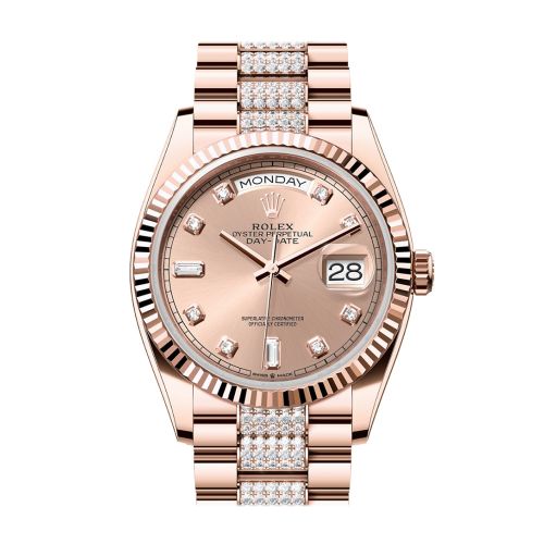 Rolex Day-Date 36 Rosé Colour Diamond Dial Fluted Bezel 18K Everose gold Diamond  President Watch 128235