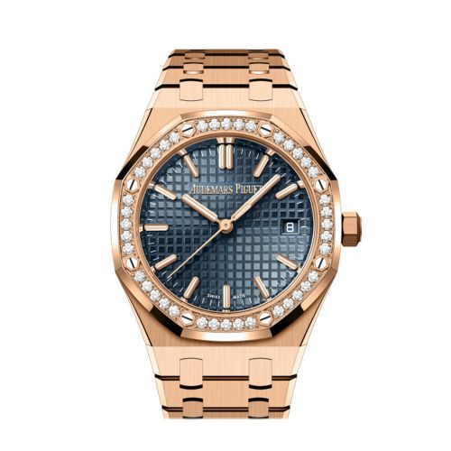 Audemars Piguet Royal Oak 34 Blue Dial Rose Gold Diamond Bezel 77451OR.ZZ.1361OR.04