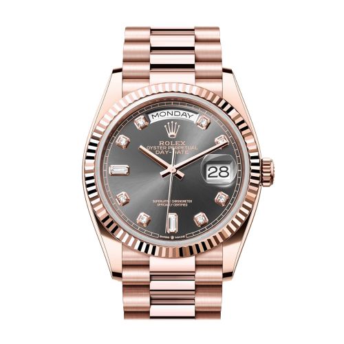 Rolex Day-Date 36 Slate Dial Fluted Bezel 18K Everose gold President Watch 128235