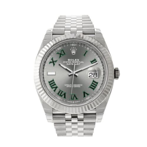 Rolex Datejust 41 Slate Roman Dial White Gold Fluted Bezel Jubilee Mens Watch 126334