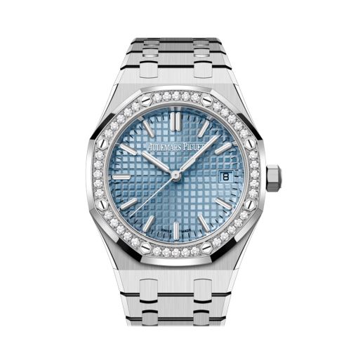 Audemars Piguet Royal Oak 34 Stainless Steel Light Blue Dial Diamond Bezel Watch 77451ST.ZZ.1361ST.03