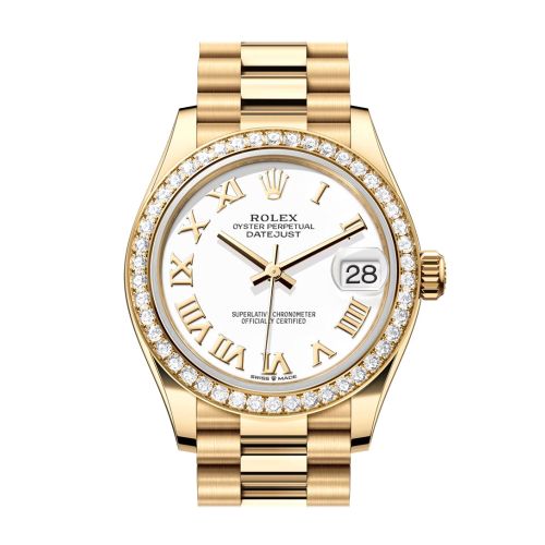 Rolex Datejust 31 White Roman Dial Diamond Bezel Yellow Gold Ladies Watch 278288RBR 278288RBR-0009