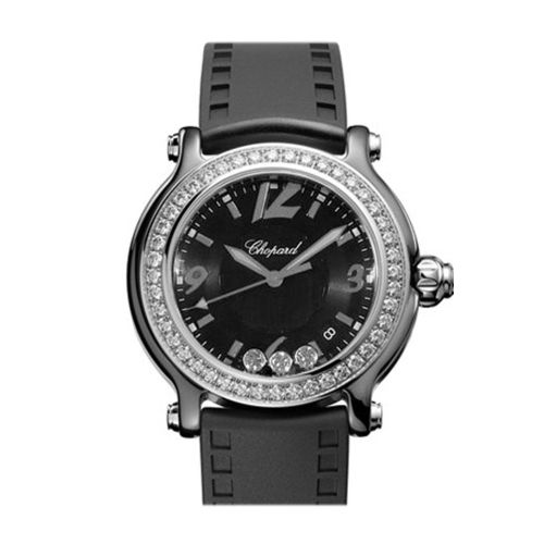 Chopard Happy Sport Black Dial Ceramic Diamond Ladies Watch 288507-9003