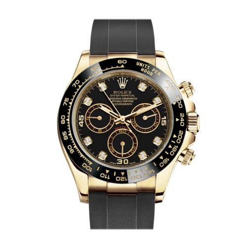 Rolex Cosmograph Daytona Black Diamond Yellow Gold Oysterflex Strap Mens Watch 116518LN 116518