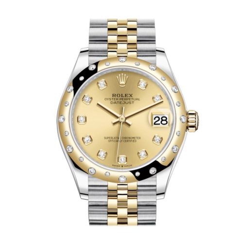 Rolex Datejust 31 Champagne Diamonds Dial Diamond Bezel Jubilee Yellow Gold Two Tone Watch 278341RBR 278343 NP