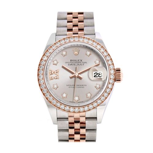 Rolex Datejust 28 Sundust Large VI Diamonds DialDiamond Bezel Rose Gold Two Tone Watch 279381RBR 279381