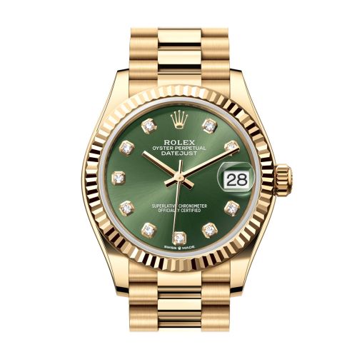 Rolex Datejust 31 Green Diamond Dial Fluted Bezel Yellow Gold Ladies Watch 278278 278278-0011