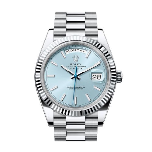 Rolex Day-Date 40 Ice-Blue Dial Dial Fluted Bezel Platinum President Men's Watch 228236