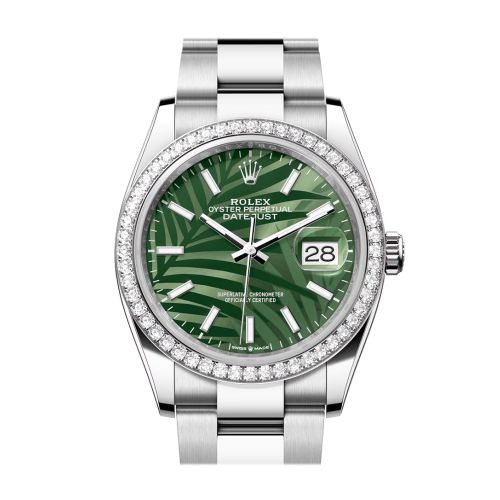 Rolex Datejust 36 Green Palm Motif Dial Diamond Bezel Watch 126284RBR 126284RBR-0040