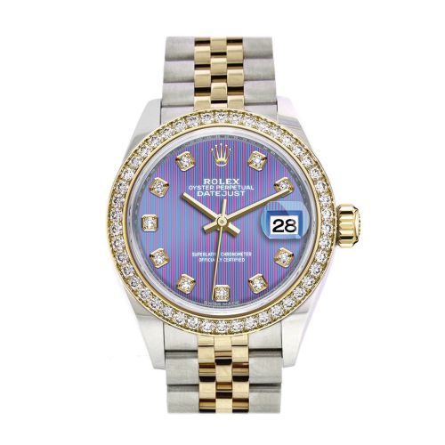 Rolex Datejust 28 Lavender set with diamonds Dial Diamond Bezel Yellow Gold Jubilee Ladies Watch 279383RBR 279383