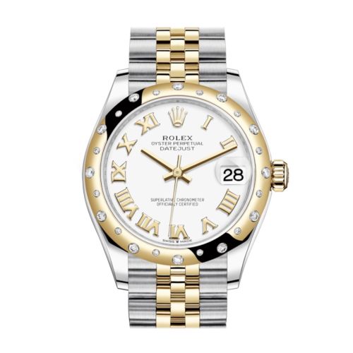 Rolex Datejust 31 White Roman Dial Diamond Bezel Jubilee Yellow Gold Two Tone Watch 278343RBR 278343 NP