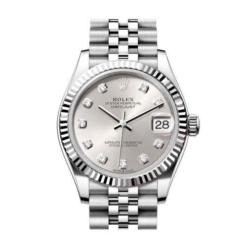 Rolex Datejust 31 Silver Diamond Dial Fluted Bezel Jubilee Ladies Watch 278274 278274-0030