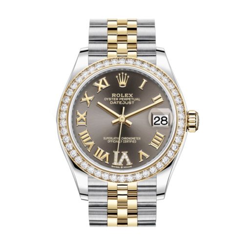 Rolex Datejust 31 Dark Grey VI Diamonds Dial Diamond Bezel Yellow Gold Two Tone Jubilee Watch 278383RBR 278383