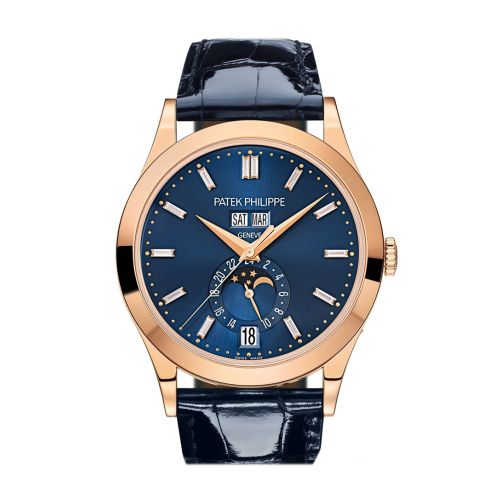 Patek Philippe Complications Blue Diamond Dial Annual Calendar Moon Phases Rose Gold 5396R-015