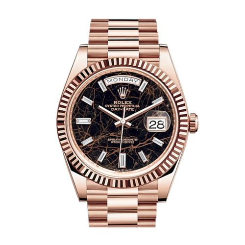 Rolex Day-Date 40 Eisenkiesel 10 Baguette-cut Fluted Dial Diamond Bezel 18K Everose gold President Automatic Men's Watch 228235