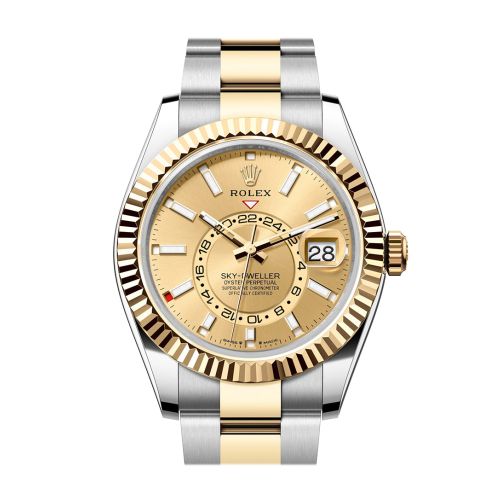 Rolex Sky Dweller 42 Champagne Dial Yellow Gold Stainless Steel Oyster Mens Watch 336933