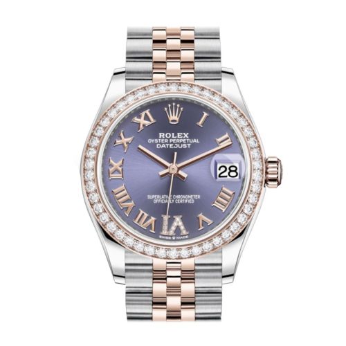 Rolex Datejust 31 Aubergine VI Diamonds Dial Diamond Bezel Rose Gold Two Tone Jubilee Watch 278381RBR 278381