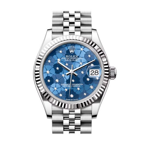 Rolex Datejust 31 Blue Floral Diamond Dial Fluted Bezel Jubilee Ladies Watch 278274 278274-0036