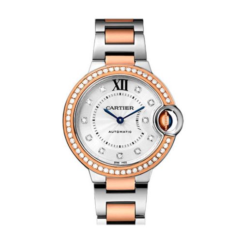 Cartier Ballon Bleu 33MM Diamond Dial Diamond Bezel Steel Rose Gold WE902077