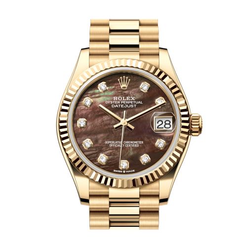 Rolex Datejust 31 Dark Mother Of Pearl Diamond Dial Fluted Bezel Yellow Gold Ladies Watch 278278 278278-0038