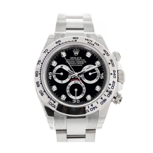 ROLEX Cosmograph Daytona Black Diamond Dial White Gold Oyster Men's Watch 116509