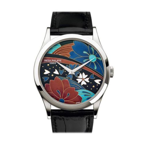 Patek Philippe Calatrava Enamel Artwork Dial Black Leather 5077P-097