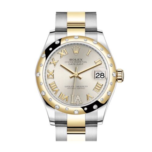 Rolex Datejust 31 Silver Large VI diamonds Dial Diamond Bezel Yellow Gold Two Tone Watch 278343RBR 278343 NP