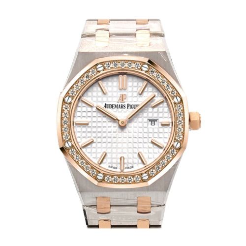 Audemars Piguet Royal Oak 33mm Silver-toned Dial 18K Pink Gold with Stainless Steel  Ladies Watch 67651SR.ZZ.1261SR.01