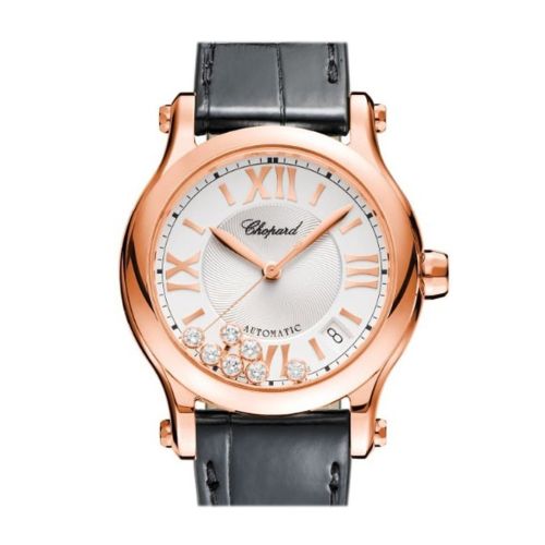 Chopard Happy Sport 36mm Silver Guilloche Dial  18k Rose Gold and Diamonds Ladies Watch 274808-5001