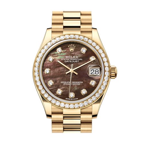 Rolex Datejust 31 Dark Mother of Pearl Diamond Dial Diamond Bezel Yellow Gold Ladies Watch 278288RBR 278288RBR-0032