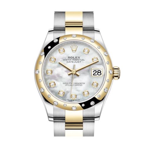 Rolex Datejust 31 White mother-of-pearl diamonds Dial Diamond Bezel Yellow Gold Two Tone Watch 278341RBR 278343 NP