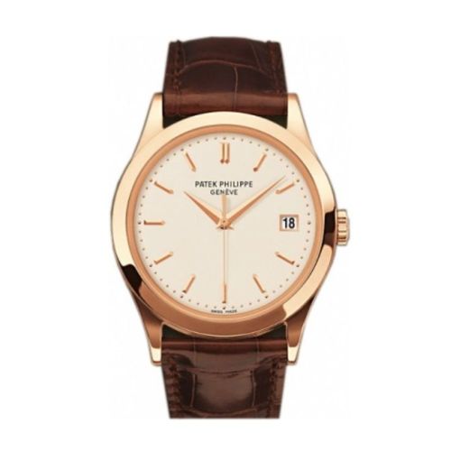 Patek Philippe Calatrava Opaline Dial 18kt Rose Gold Brown Leather Men's Watch 5296R-010