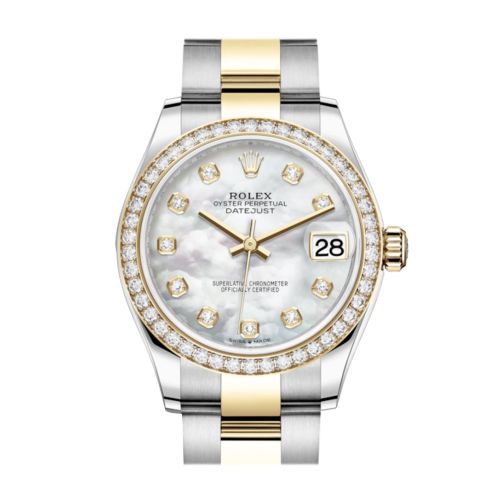 Rolex Datejust 31 White mother-of-pearl Diamonds Dial Diamond Bezel Yellow Gold Two Tone Watch 278383RBR 278383