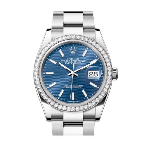 Rolex Datejust 36 Blue fluted Motif Dial Diamond Bezel Watch 126284RBR 126284RBR-0042